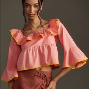 Anthropologie Maeve Square-Neck Ruffle Babydoll Top